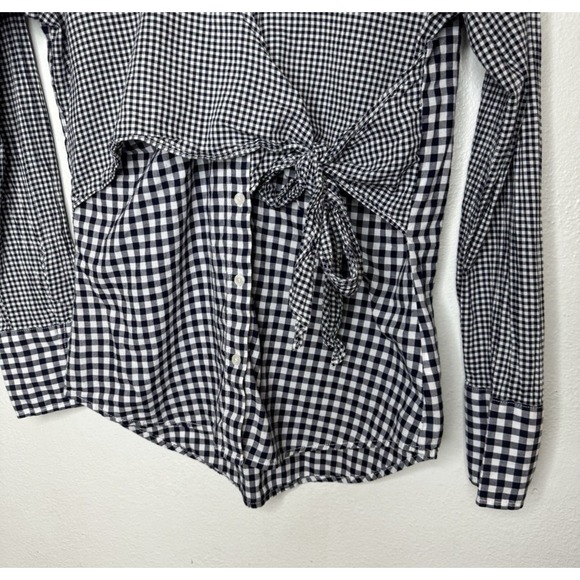Express Blue Gingham Button Up Women's‎ Small Tie Front Collared V-neck Preppy - Picture 5 of 8